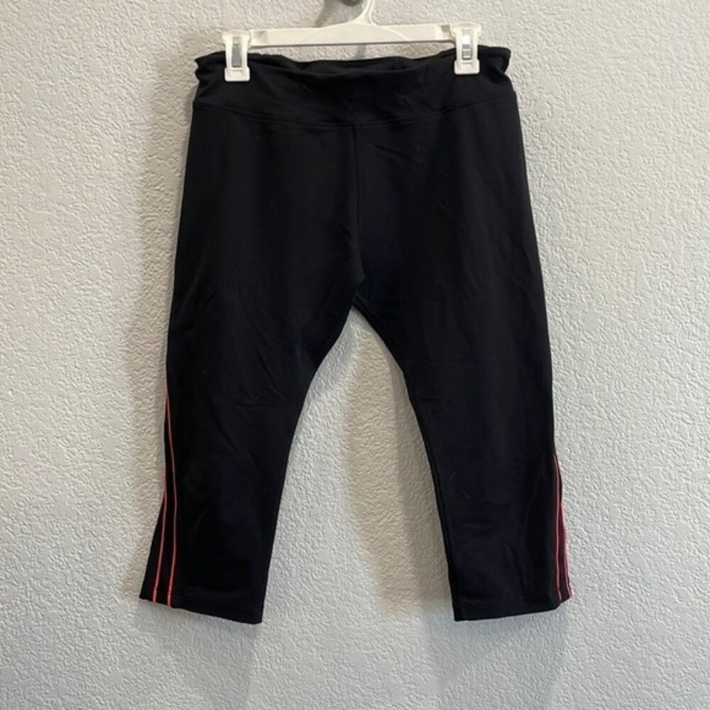 Lorna Jane Black with Pink Piping Stripes Cropped Workout Leggings Size Large